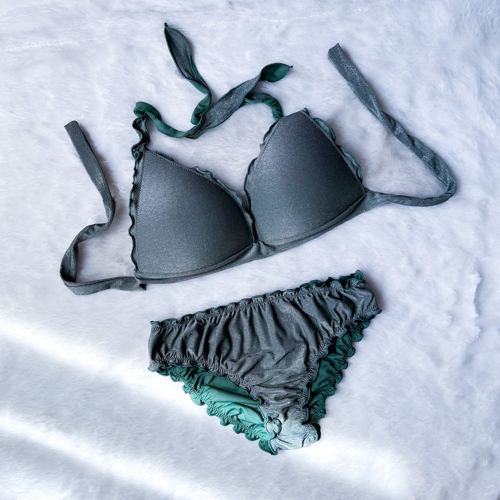 Calzedonia Formentera Bikini Set Sage Green Metallic Halter Swim M/36 - Picture 7 of 12